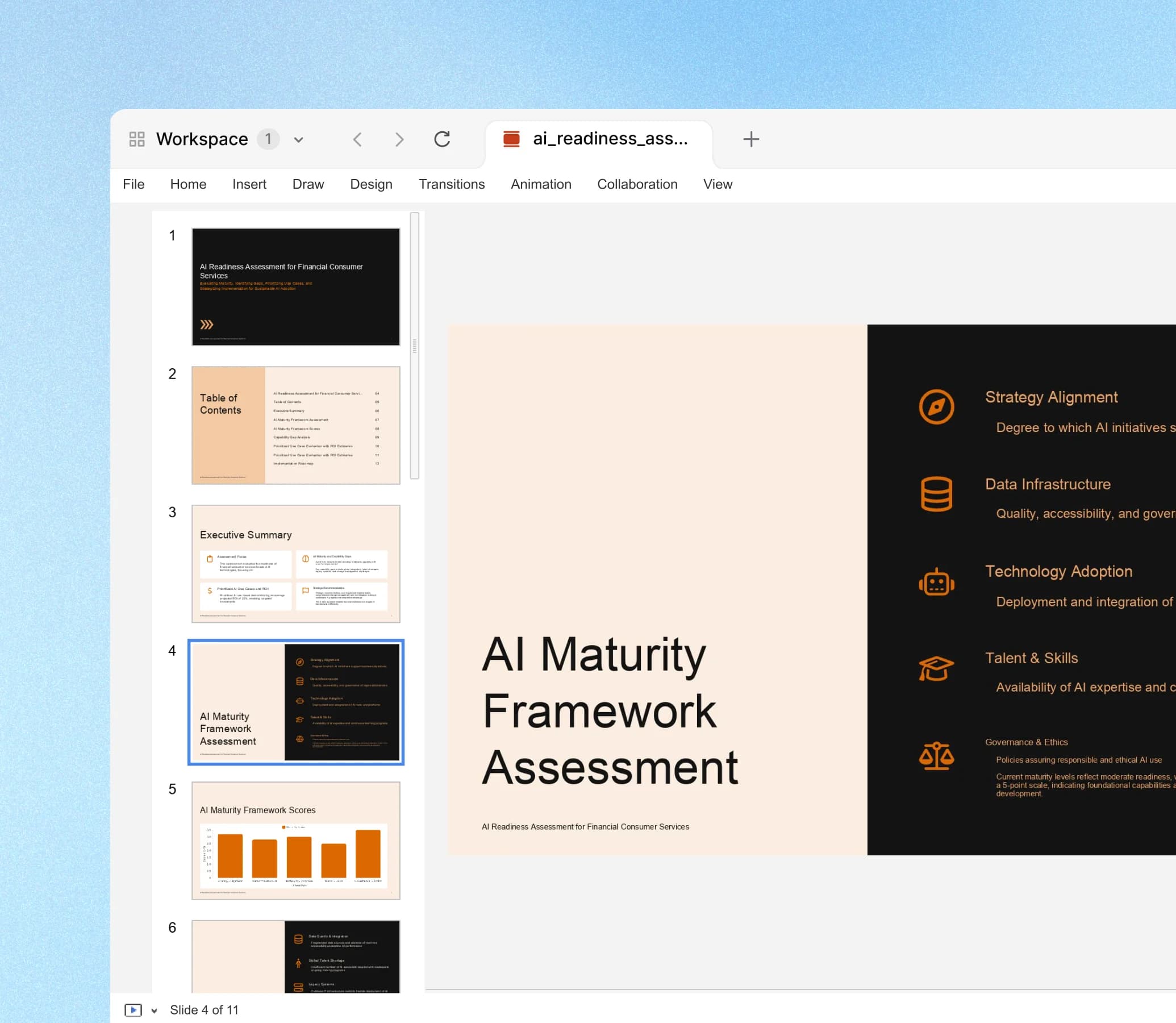 Build client-ready PowerPoint decks, Word documents, and Excel models natively